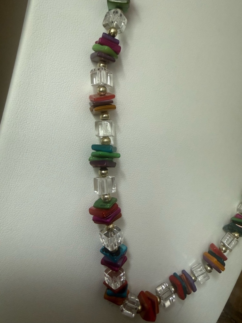 Long Clear Square Bead and Colorful Chip Beaded Necklace - Picture 3 of 9
